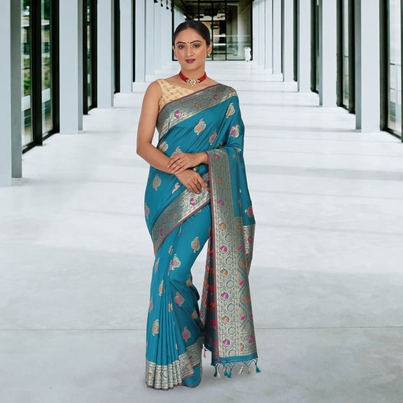 Banarasi Malai Silk Sari - Teal
