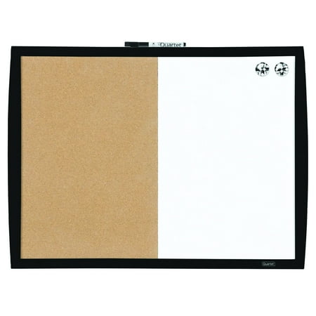 Quartet Magnetic Combination Board with Curved Frame, Cork/Dry-Erase, 17" x 23", Black