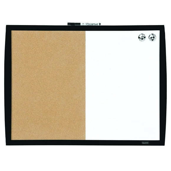 Quartet Magnetic Combination Board with Curved Frame, Cork/Dry-Erase, 17" x 23", Black
