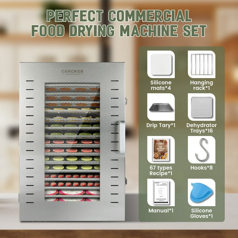 CERCKER Commercial Food-Dehydrator Machine 16 Trays, 27.28ft²