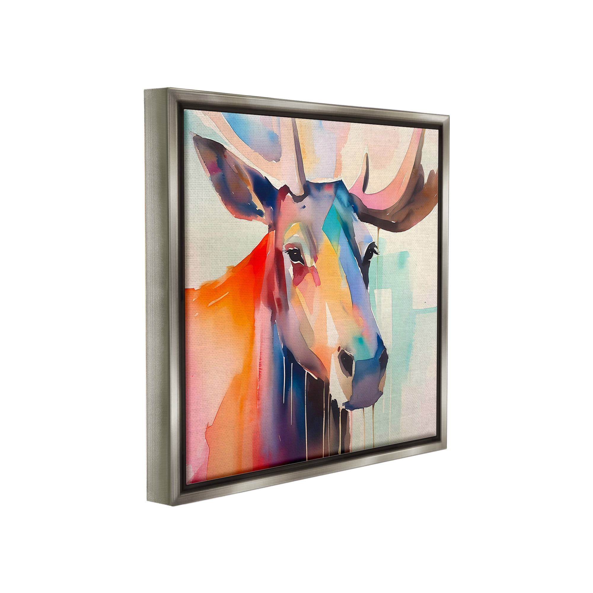 Stupell Industries Modern Paint Drip Elk Animals & Insects Painting Gray Floater Framed Canvas Art Print Wall Art, 18 x 18