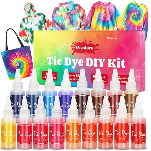 Super Big One-Step Tie-Dye Kit ,26 Colors Fabric Dye Set Halloween Craft Kits DIY Tie Dye Kits with Rubber Bands/Gloves/Aprons