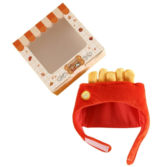 Lovely Dog Hamburger/Fries Hat Ear Protective Headgear Breathable Plush Pet Costume Hat Photo Accessory for Party Wear