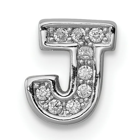 925 Sterling Silver Cubic Zirconia Cz Letter J Slide Pendant Charm Necklace Chain Initial