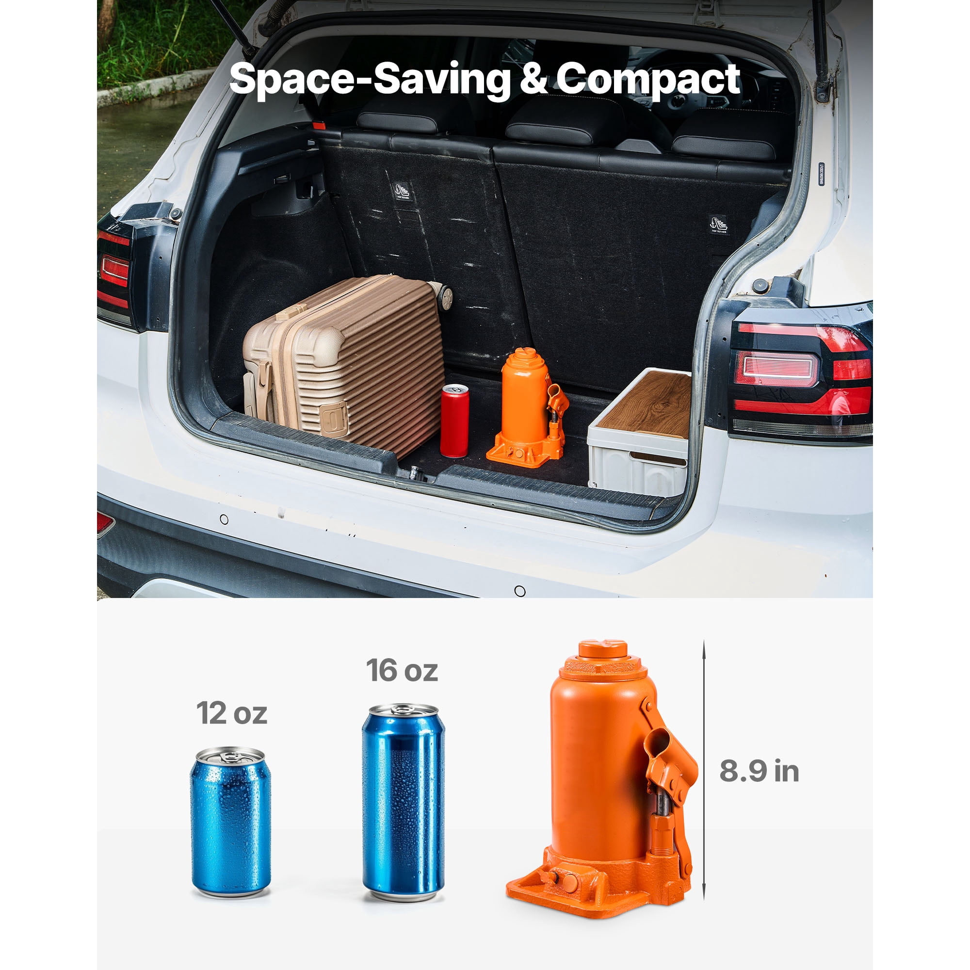 KFFKFF Hydraulic Bottle Jack, 20 Ton Capacity, 8.9-17.1 Inch Lift Range, Durable Heavy-Duty Jack for Cars, SUVs, Trucks, Auto Maintenance, Home Lifting, and Farm Equipment, Orange