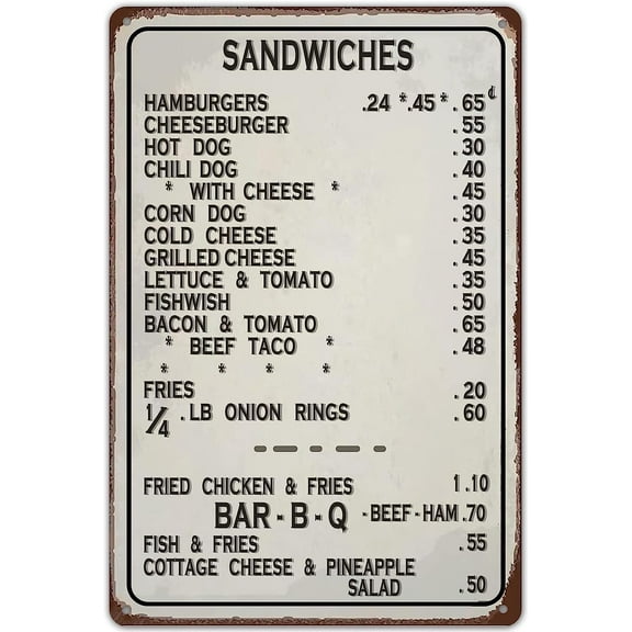 8x12 Inch 1940's Diner Menu Metal Tin Sign, Retro Vintage Wall Art for Kitchen Restaurant Home Decor