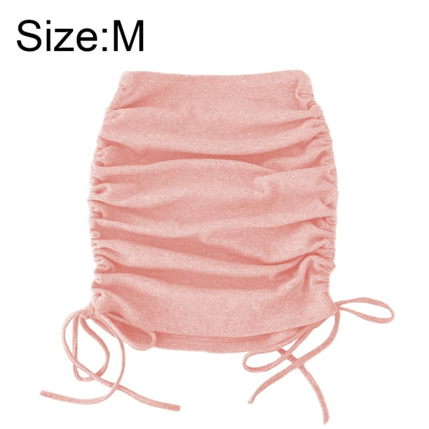 Falda corta ajustada con cordón lateral para mujer, elástica, fruncida, mini lápiz