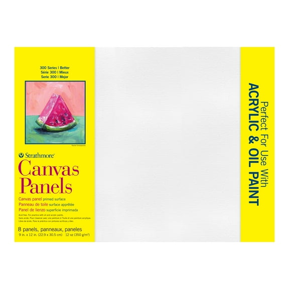 Strathmore 300 Series Canvas Panels, White, 9x12 inches, Pack of 8