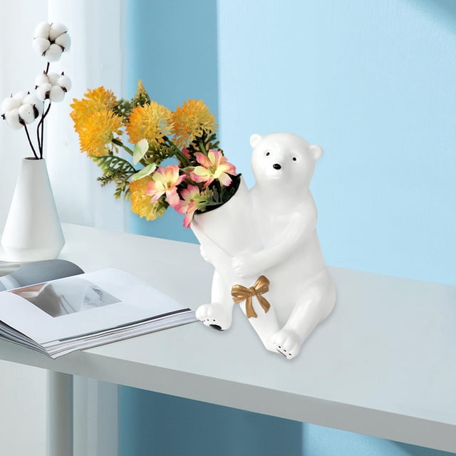 Florero moder oso Escultura pintada a mano Arreglo secas Decoración de jardín Arte para decoración Baoblaze Florero con figura de oso