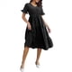 thumbnail image 1 of Vestido Informal de Mujer con Escote en V, Volantes y Corta, Corte A, Holgado, Midi Negro M, 1 of 9