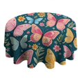 thumbnail image 4 of Pink Butterfly Rose Daisy Green Pattern Round Tablecloth 60"x60",Wrinkle Wipeable Table Cloth for Kitchen Dining Room Picnic Patio Party, 4 of 6