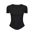 thumbnail image 1 of Top deportivo de manga corta con escote en V pequeño para mujer, para fitness, running, ajustado, adelgazante, yoga, 1 of 1