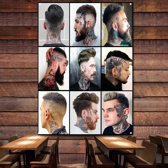 Nostalgic Retro Men's Hairstyles 38" x 57" Vintage Barber Shop Advertisement Plaque Wall Decor Banner Flag Haircut & Shave Poster Tapestry