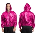 thumbnail image 3 of TiaoBug Men's Holographic Hoodie Long Sleeve Shiny Metallic Bomber Jacket Hooded Zip-up Outerwear Coat Hot Pink XL, 3 of 4