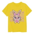 thumbnail image 1 of XDZJLR T-Shirt pour Filles Tout-Petits Imprimé Lapin de Pâques Col Rond Manches Courtes Mode Décontractée Vêtements Jaune 2-3 Ans, 1 of 3