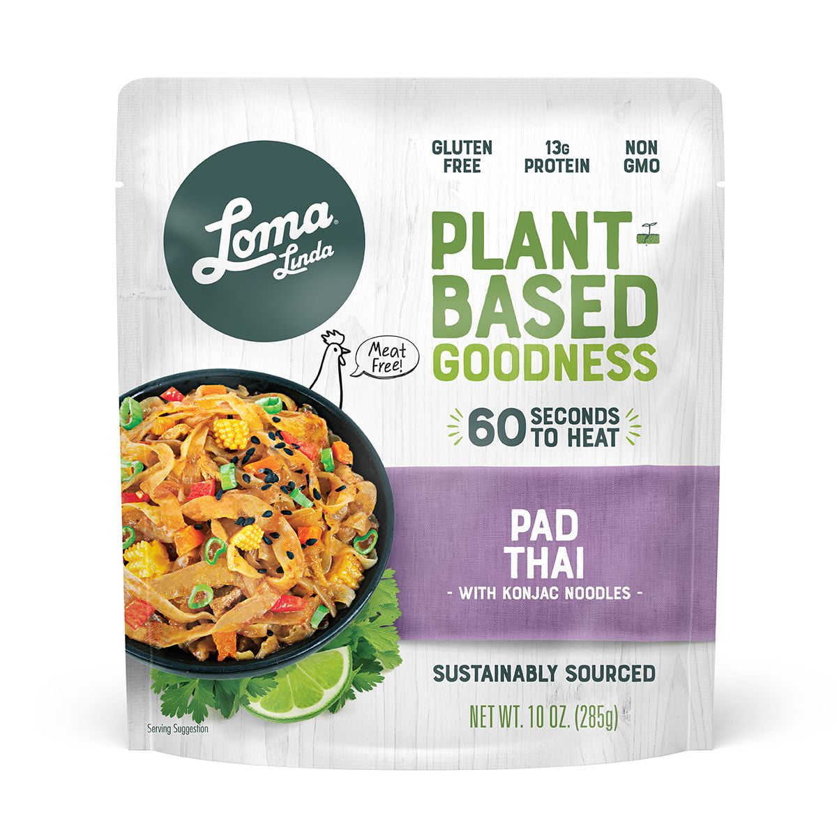 Loma Linda Blue - Vegan Complete Meal Solution - Heat & Eat Spicy Pad Thai (10 oz.) (Pack of 6) - Non-GMO