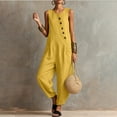 thumbnail image 6 of BRGZLK Women Sleeveless Jumpsuits Casual Dressy Button Crewneck Solid Color Lightweight Comfy Wide Leg Pants Rompers with Pockets Loose Breathable Vacation Outfits Yellow 2XL, 6 of 6