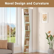 IRONCK 71 Tall Narrow Bookcase, 6 Tier Corner Bookshelf, Cube Storage Display Shelf for Home Office, Natural