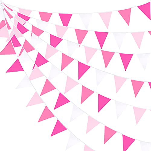 Pink Bunting White Mix Birthday Shower Party Its a Girl 20 Pennant Flags 33ft 