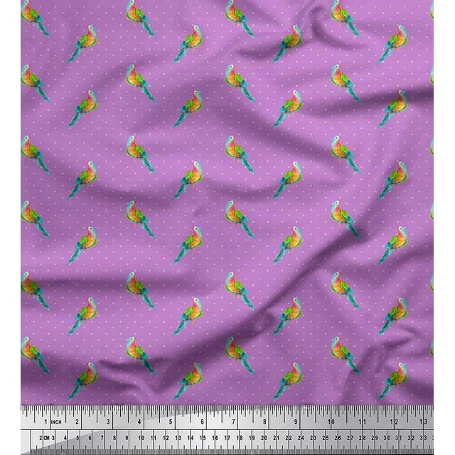 Soimoi Cotton Poplin Fabric Dot & Parrot Bird Printed Fabric 1 Yard 56 Inch Wide