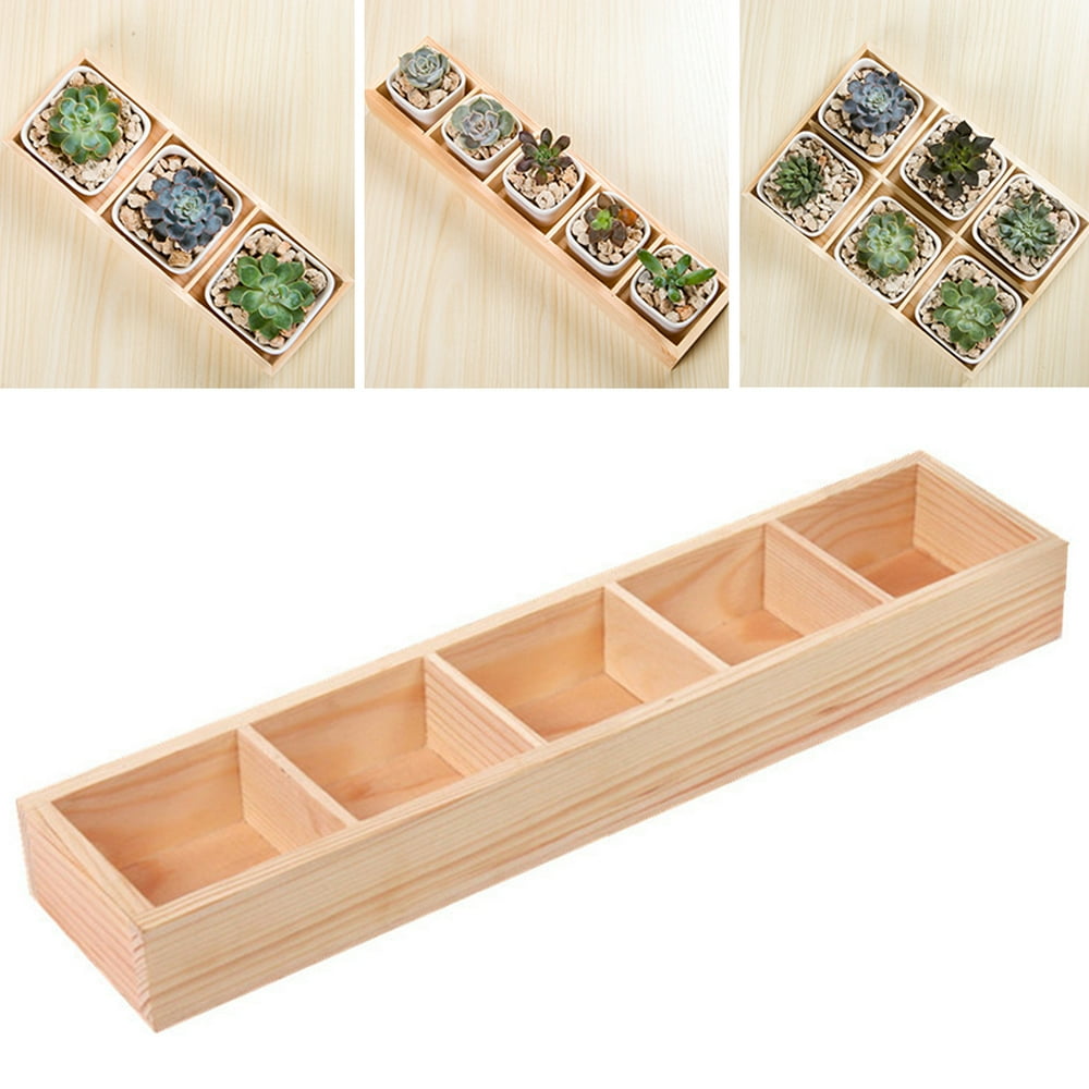 Yesbay Multi Grid Wooden Flower Pot Bonsai Planter Box Desktop Storage
