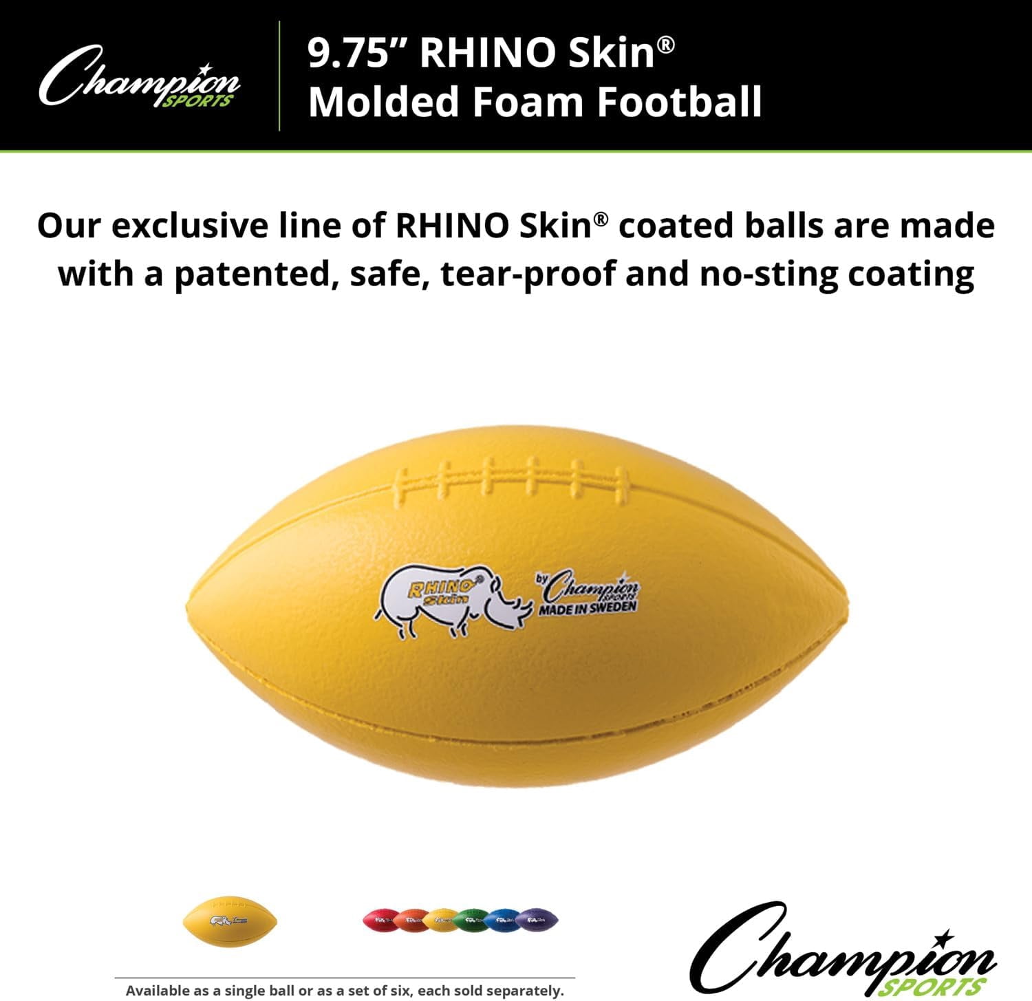 Champion Sports 10.5 Inch Rhino Skin Molded Foam Football, Yellow