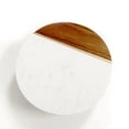 thumbnail image 3 of Toytexx Marble and Wood Cake Stand, 9.75 Inch Round Dessert Display Pedestal, Acacia Wood Base with Marble-Look Top and Gold Inlay, 3 of 5