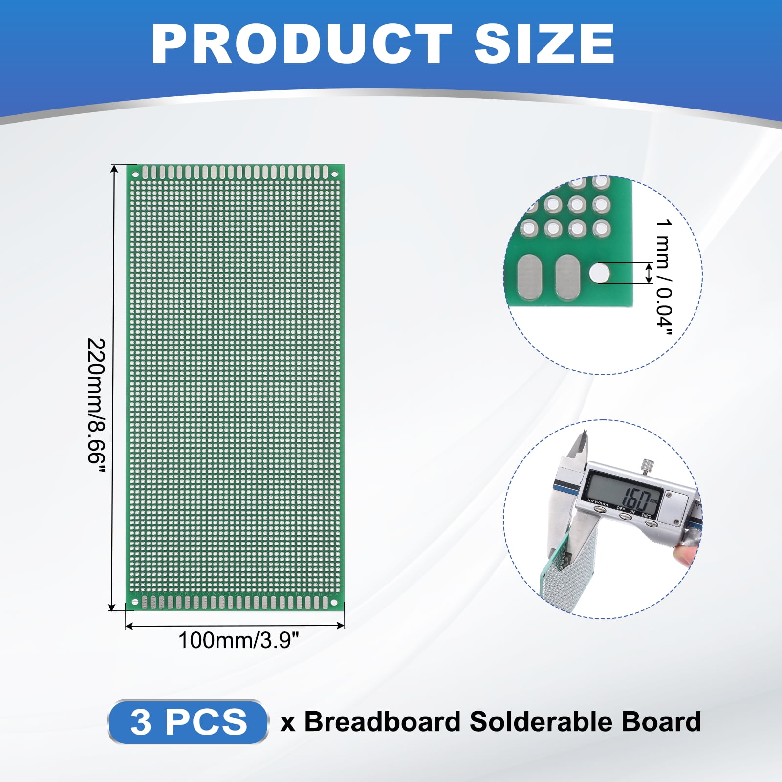 Uxcell 3Pcs Breadboard Solderable 220mm x 100mm Green Circuit PCB Board Double Sided Tin-Plated PCB Prototype Board for Electronics Prototyping, DIY Circuits Projects