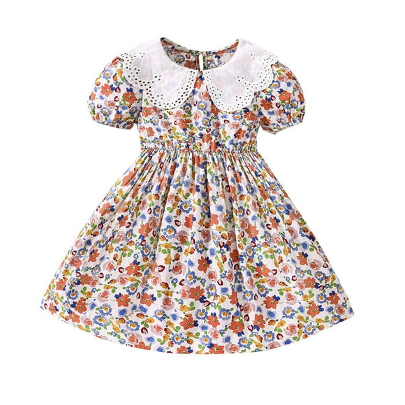 Big Kid Girl Dress Toddler Dress Cardigan Toddlers and Baby Girls' Short Sleeve Dress Floral Summer Casual Dresses Floral Sundress Girls Clothes(A,6-7 Years)