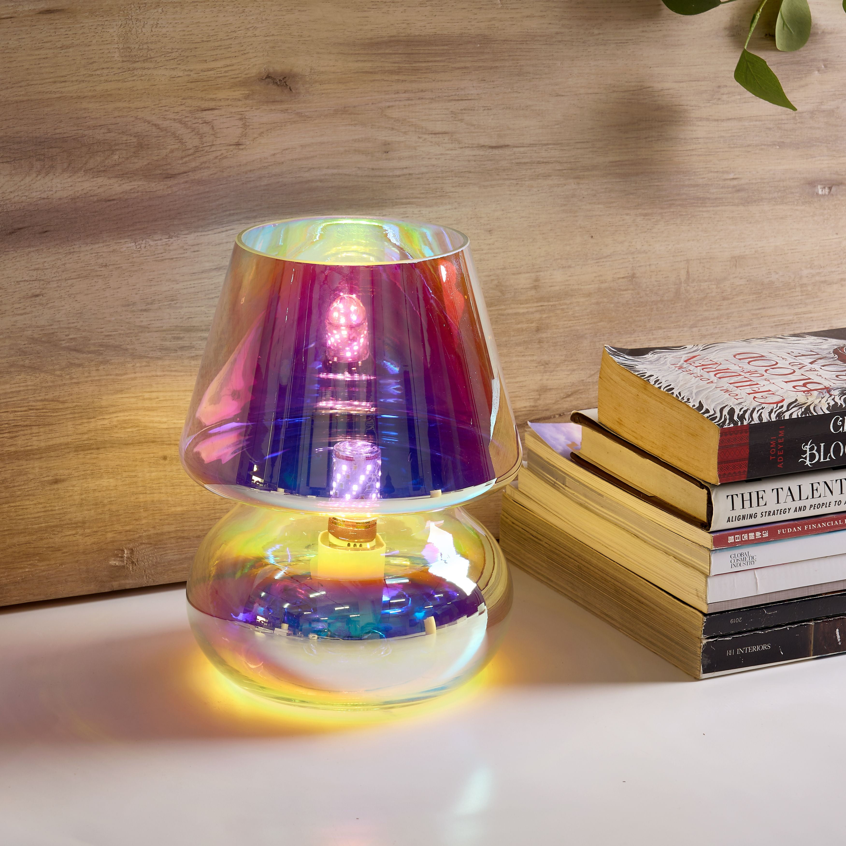 Urban Shop Iridescent Glass Mushroom Lamp, 10" H x 7.5" W, Plug in