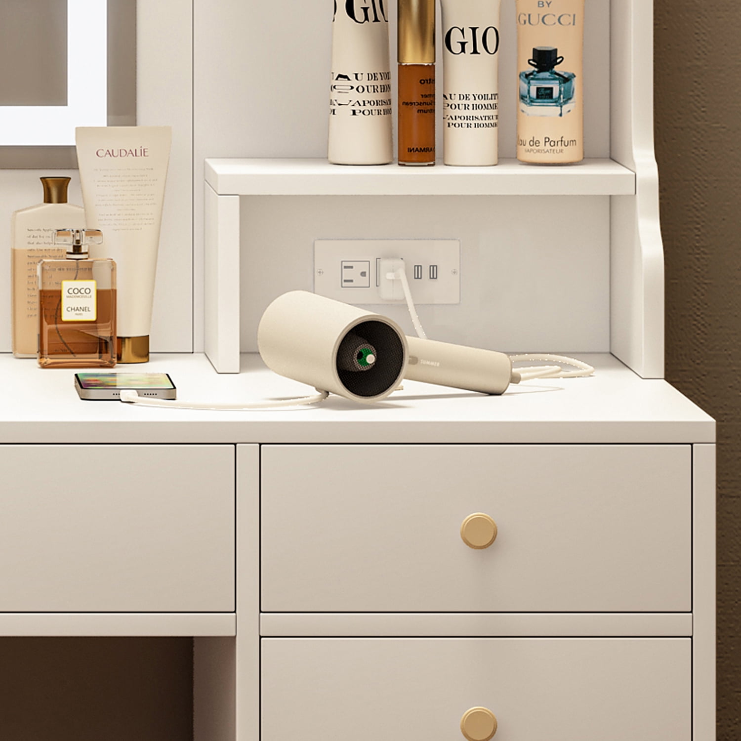 Homy Casa Vanity Desk with Mirror, Makeup Table with 6 Drawers & 2 Shelves, for Bedroom, White