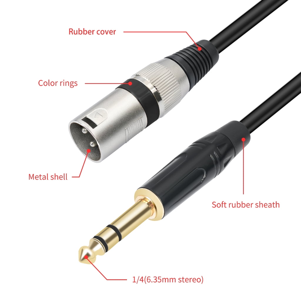 PatungKu Convenient 1/4in TRS to Kanon Connector Cable Wire Line for Power Amplifier Mixe