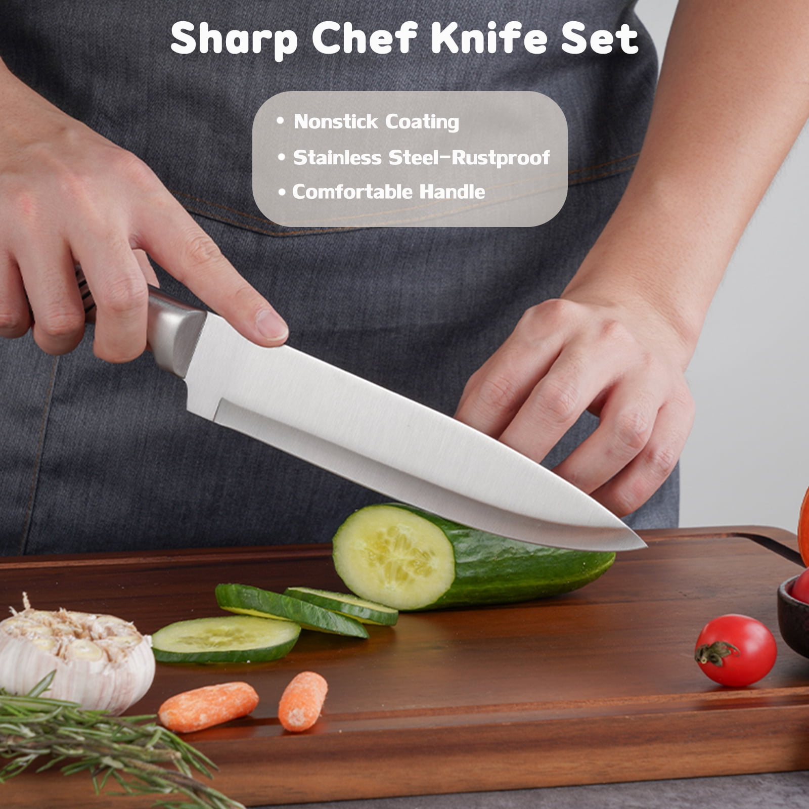 Kitchen Knife Set, 7-Piece Compact Knife Block Set with Universal Knife Block, Sharp Stainless Steel Chef Knife Set for Home Apartment Restaurant, Kitchen Knives Set Gifts for Men Women
