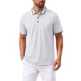 thumbnail image 3 of Josdec Men's Solid Color Short Sleeve Polo Shirt, Breathable Striped Trim Collar Casual Business Summer Top M-XXXXL, 3 of 8