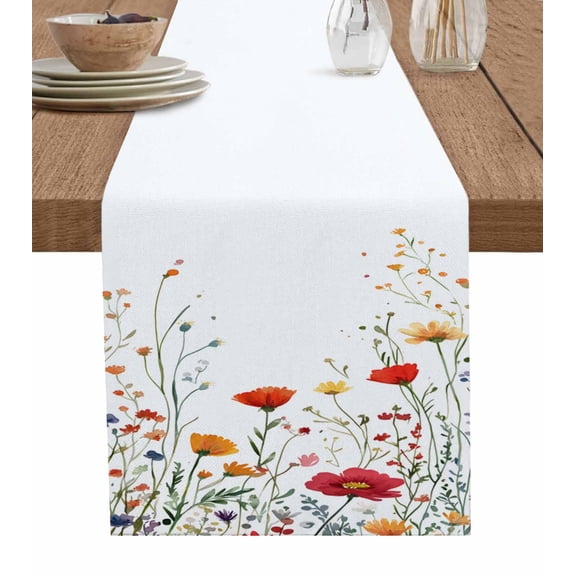 Boanket Spring Floral Table Runner - 36 Inch Long, Kitchen Dining Table Runner Dresser Scarves, Watercolor Botanical Pastoral Flowers Farmhouse Decor for Coffee Tables Wedding Party Banquet