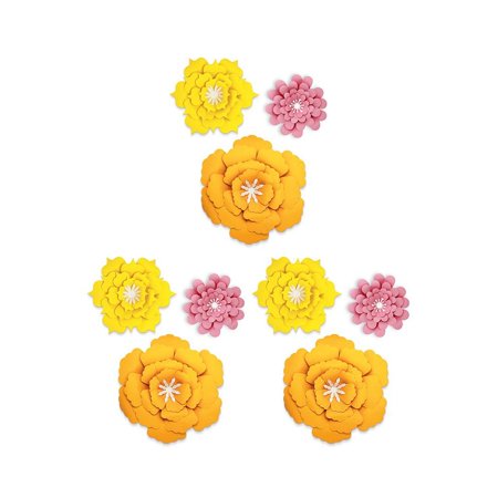 Happily Ever Elementary Creatively Inspired Orange, Yellow, Pink Flowers Dimensional Accent, 3 Per Set, 3 Sets