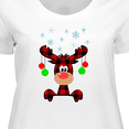 thumbnail image 4 of Inktastic Cute Flannel Reindeer with Christmas Bulbs and Snowflakes Women's Plus Size T-Shirt, 4 of 5
