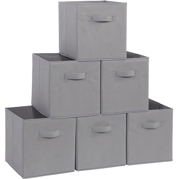 Kisportee 11" Collapsible Fabric Storage Cubes, 6 Pack Foldable Collapsible Cube Organization with Handle for Clothes, Toys, Books (Gray)