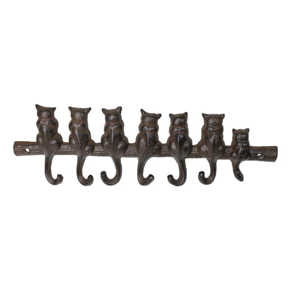 Cast Iron Rustic Abstract Feline Cats With Playful Tails 7 Pegs Wall Hooks Decor