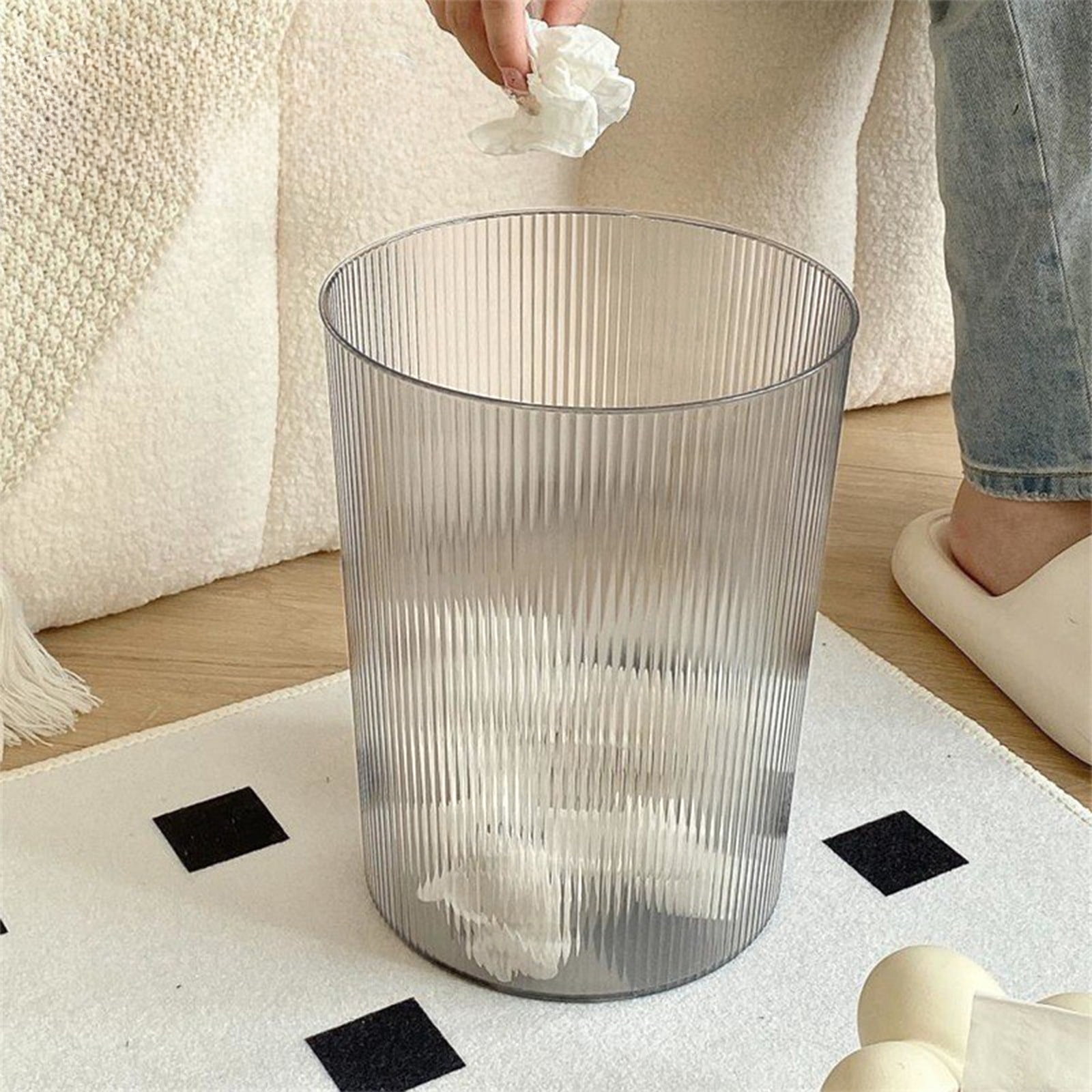 Round Plastic Small 1.7 Gallon Recycle Trash Can Wastebasket, Garbage Container Bin for Bathrooms, Kitchen, Bedroom, Home Office - Durable Plastic - Polished