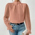 thumbnail image 5 of Gnshining Pleated Blouse for Women Long Sleeve Mock Neck Lace Sheer Casual Tops Fall Fashion Solid Color Outfits, 5 of 6