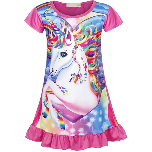 Camisones para niñas Ropa de dormir Unicornio Camisas para dormir Manga corta Pijamas para niños Vestido de noche para dormir