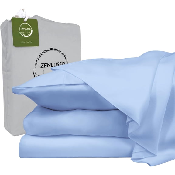 Queen Sheets, 100% Viscose Made from Bamboo Sheet Set, Cooling, Head Foot Tags with 16” Deep Pocket, Luxuriously Soft 4 Piece Bed Sheet Set (Chambray Blue, Queen)