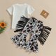 thumbnail image 1 of Blusa Mangas Cortas Ropa de verano para niñas, trajes, Tops estampados + pantalones acampanados con borlas, trajes de 2 uds. Cgtredaw Marrón T 12/18 M Única para Niña, 1 of 6