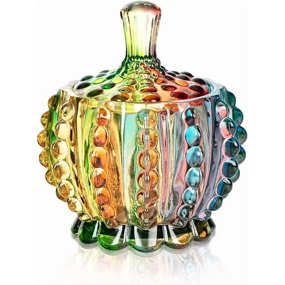 WZW 6 oz Colorful Embossed Glass Jars with Lid - Crystal Glass Candy Dishes - Iridescent Candy Jars Jewelry Box for Wedding, Party, Buffet Decorative