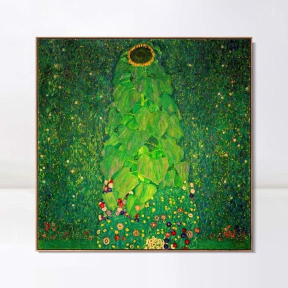INVIN ART Framed Canvas Print The Sunflower by Gustav Klimt Modern Wall Art Living Room, 28"x28"