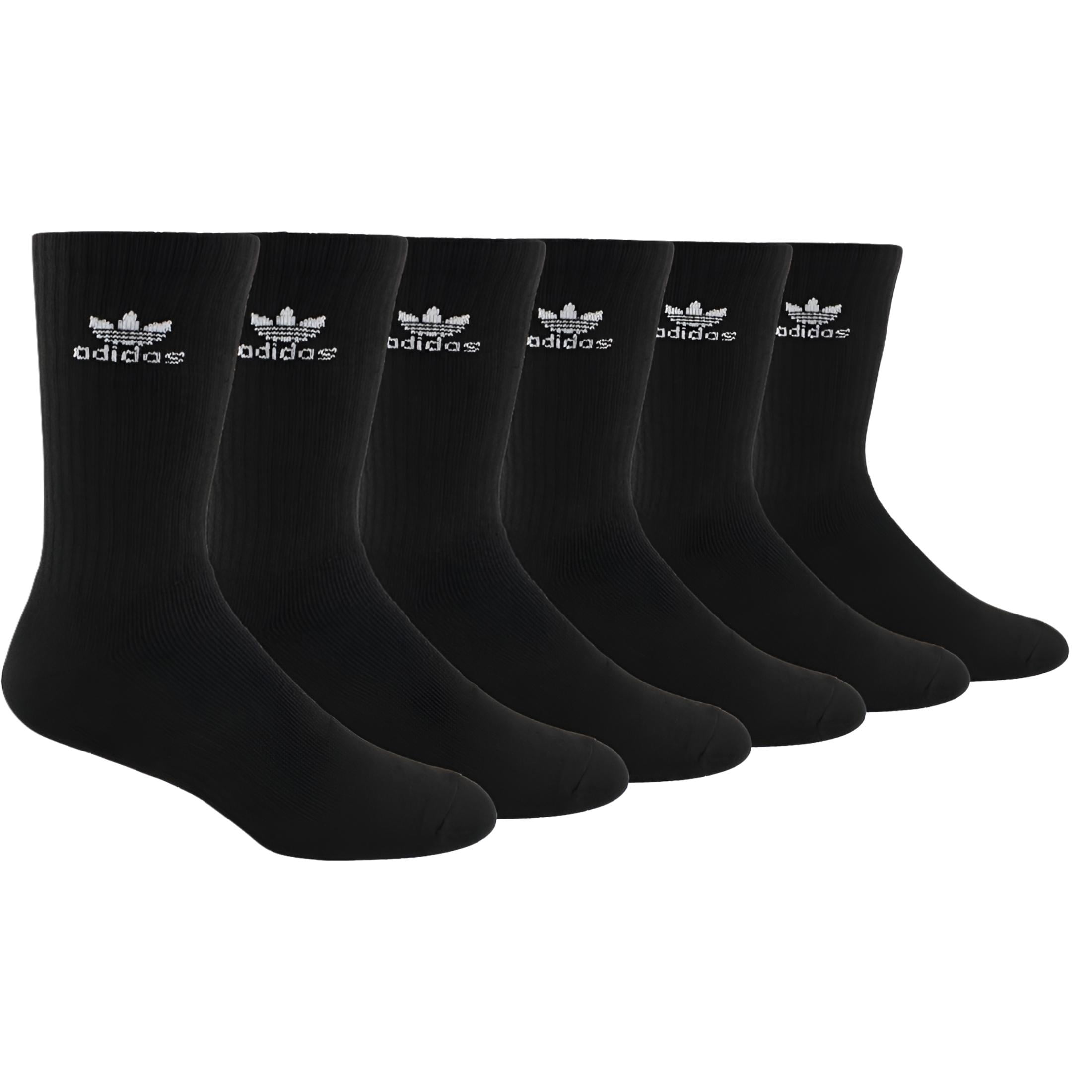 Adidas Originals Trefoil Crew Socks, 6-Pack, Black, Unisex Adult Cotton Blend Crew Length Socks