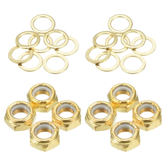 Conjunto de tuercas de bloqueo para patineta Uxcell 5/16 Kit de reparación de hardware de arandelas de eje de camión de patineta, Oro 2 Conjuntos