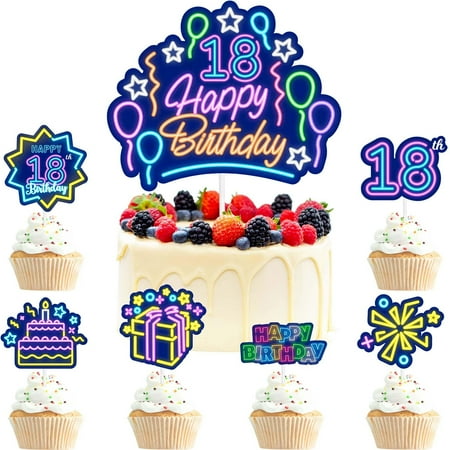7 Piece Neon PriNst Cake Topper Set 18th Birthday 80s 90s Decorations, Crazy Party, Boys and Girls Birthday Party, Anniversary Party Decoration Supplies, Birthday Gifts for Kids. LIANGSS