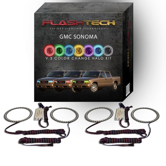 Flashtech RGB Multi Color Changing LED Halo Ring kit for 1998-2004 GMC Sonoma Headlights